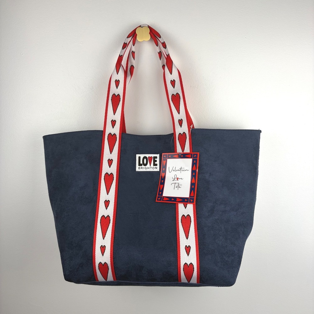 Brighton Velveteen Love Tote Limited Edition Navy Blue Heart Straps NWT Chic Bag